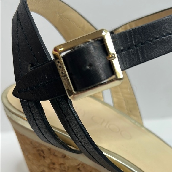 Jimmy Choo Gold, Black and Cream Platform Shoes with Cork Heel size 9.5 - Picture 9 of 12
